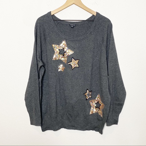 [Torrid] Dark Gray Sequin Star Patch Sweater - Picture 3 of 8